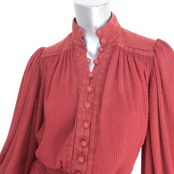 ZIMMERMANN MIDI DRESS ESPIONAGE BRICK PLISSE SWISS DOT SIZE 0 LONG SLEEVE - Picture 3 of 11